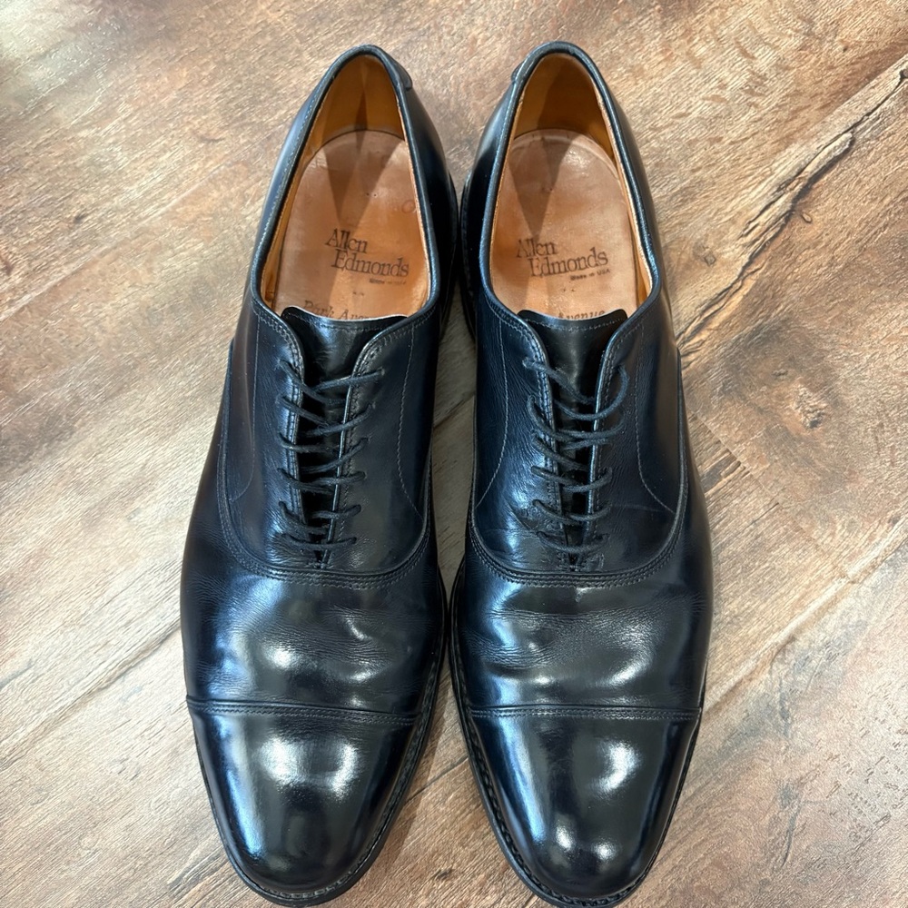 Allen Edmonds Park Avenue Black Leather Cap Toe Oxford Dress Shoes 12B